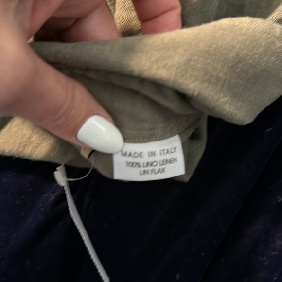 LINEN CLOTHING 100% NATURAL ITALIAN STYLE BUTTON-DOWN SHIRT WITH HAND-STITCHING - Picture 3 of 4